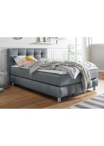 Boxspringbett Home Affaire "Salo XXL", grau, B:154cm L:231cm, Komplettbetten, Boxspringbett, in Samtoptik oder Struktur, 6 Breiten in &Uuml;berl&auml;nge 220cm, 4 H&auml;rtegrade