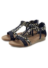 Sandale Lascana "Sommerschuh", Damen, Gr. 35, schwarz, Obermaterial: 50% Lederimitat, 50% Textilmaterial. Decksohle: 100% Lederimitat. Futter: 100% Lederimitat. Laufsohle: 100% Synthetik, bedruckt, mehrfarbig, Schuhe Sandale, Sandalette, Sommerschuh mit Riemchen im Festival-Look VEGAN