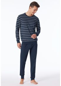 Schlafanzug uncover by Schiesser, Herren, Gr. 54, 804, blau, Single Jersey, Obermaterial: 100% Baumwolle, bequem lang, Rundhals, Homewear-Sets Schlafanzug, Rundhalsausschnitt, Langarm, Single Jersey, feine Blockstreifen