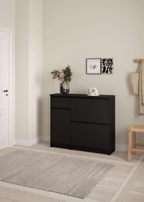 Schuhschrank Inosign "Naia Schuhaufbewahrung, Schuhkommode, Schuhregal, Modernes Design", schwarz (matt schwarz), B:108,9cm H:92,9cm, Holzwerkstoff, Schr&auml;nke, Schuhschrank, mit 2 Klappen und 1 T&uuml;r und 1 Schublade, Praktisch, Breite 109 cm