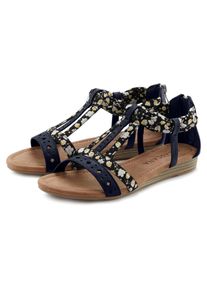 Sandale Lascana "Sommerschuh", Damen, Gr. 38, Lederimitat, schwarz, Obermaterial: 50% Lederimitat, 50% Textilmaterial. Decksohle: 100% Lederimitat. Futter: 100% Lederimitat. Laufsohle: 100% Synthetik, bedruckt, mehrfarbig, Schuhe Sandale, Sandalette, Sommerschuh mit Riemchen im Festival-Look VEGAN