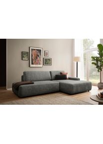 Ecksofa Home Affaire "TORGE, Schlafsofa Cord, Samtvelours u. Strukur fein, Couch in L-Form", grau (anthrazit), B:276cm H:82cm T:164cm, 100% Polyester, Sofas, Ecksofa, Schlaffunktion und Bettkasten, Liegefl&auml;che: 210x125 cm, neues Design