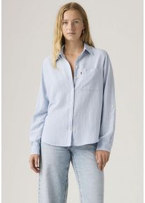 Levi's Hemdbluse LEVI'S, Damen, Gr. L (40), cannita stripe kentucky blau, Web, Obermaterial: 50% Viskose, 40% Baumwolle, 10% Leinen, unifarben, regular fit normal, Manschette, Blusen Hemdbluse, mit Brusttasche