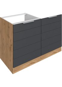 Sp&uuml;lenschrank KOCHSTATION "KS-Luhe", grau (grau matt, wotaneichefarben), B:120cm H:82cm T:60cm, MDF, Schr&auml;nke, Sp&uuml;lenschrank, 120 cm breit, hochwertige MDF-Fronten mit waagerechter Lisene
