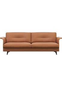 3-Sitzer FLEXLUX "Glow Designsofa, bequem und komfortabel durch hochwertigen Sitzaufbau", braun (modern cogna), B:224cm H:81cm T:91cm, 100% Echteder, Sofas, 3-Sitzer, Skandinavisches Design, hochwertige Verarbeitung, Armlehne walnuss