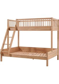 Etagenbett Vipack "Forrest Massivholzbett Made in Europe, stabil und hochwertig gebaut", braun (eiche natur ge&ouml;lt, eiche natur ge&ouml;lt, eiche natur ge&ouml;lt), B:157,5cm H:175,4cm L:205,7cm, Etagenbetten, Etagenbett, mit Absturzschutz oben in Sprossenoptik, Eiche natur ge&ouml;lt