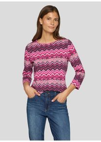 3/4-Arm-Shirt Rabe, Damen, Gr. 48, lila (pflaume), Web, Obermaterial: 92% Baumwolle, 8% Elasthan, gemustert, tailliert h&uuml;ftbedeckend, Rundhals, Shirts 3/4-Arm-Shirt, mit grafschem Muster