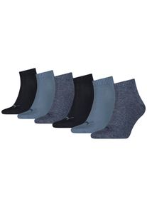 Kurzsocken Puma "Puma UNISEX QUARTER PLAIN 6P ECOM", Damen, Gr. 47-49, blau (blau combo), Baumwolle, Baumwollmischung, Elasthan, Polyamid, meliert, unifarben, elastisch, Socken Kurzsocken, mit Rippb&uuml;ndchen