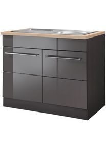 Sp&uuml;lenschrank KOCHSTATION "KS-Wien", grau (grau hochglanz), B:100cm H:85cm T:60cm, Holzwerkstoff, MDF, Schr&auml;nke, Sp&uuml;lenschrank, Breite 100 cm, inkl. Einbausp&uuml;le