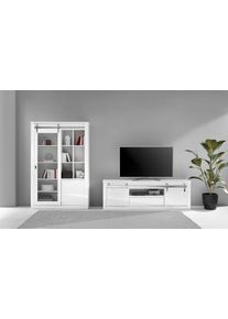 Wohnwand Home Affaire "Daytona, moderne Anbauwand, Wohnzimmer-Set in Wei&szlig; Hochglanz", wei&szlig;, wei&szlig; hochglanz, B:349cm H:200cm T:43cm, Holzwerkstoff, Kastenm&ouml;bel-Sets, Wohnwand, enth&auml;lt Vitrine + Lowboard, 349 cm breit
