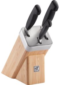 Messerblock Zwilling "**** VIER STERNE", braun, B:9cm, Messerbl&ouml;cke, Messerblock, Selbstsch&auml;rfender Messerblock mit 3 Messern, Bambus, Sonderschmelze