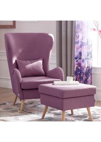 Sessel Home Affaire "Salla auch in Fellimitat und Feincord, viele Bezugsarten, Ohrensessel", lila, B:78cm H:118cm T:94cm, Struktur fein (100% Polyester), Sessel, Sessel, wahlweise mit oder ohne Hocker; gro&szlig;er Sessel: Ma&szlig;e B/T/H: 78/94/118cm
