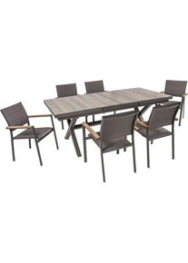 Garten-Essgruppe Garden Pleasure "Tischgruppe &raquo;RANA/DAVINA Set 03&laquo;", grau (grau, dunkelgrau, grau), Teak FSC 100%, Sitzm&ouml;bel-Sets, Garten-Essgruppe, 6 St&uuml;hle (stapelbar), 1x Ausziehtisch LxB: 200-260 x100 cm