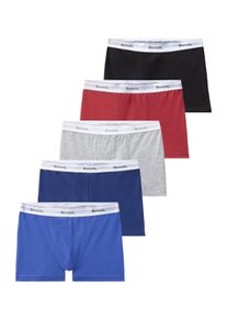 Boxer Bench. "Boxershorts f&uuml;r Jungen", Jungen, Gr. 122/128, 5 Stk., schwarz (rot, blau, hellblau, grau, schwarz), Jersey, Obermaterial: 95% Baumwolle, 5% Elasthan, unifarben, k&ouml;rpernah, Unterhosen Boxer, mit Logo-Webbund