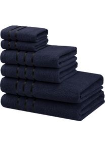Handtuch Set Bruno Banani "Clement, Duscht&uuml;cher, Handt&uuml;cher, Seift&uuml;cher", blau (marine), Obermaterial: 100% Baumwolle, Handtuch-Sets, Handtuch Set, mit dezent gl&auml;nzender Streifenbord&uuml;re, einfarbig, aus 100% Baumwolle
