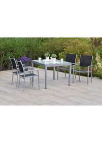 Garten-Essgruppe Merxx "&raquo;Milano&laquo;", schwarz (schwarz, schwarz, silber), Aluminium, Polyester, Sitzm&ouml;bel-Sets, Garten-Essgruppe, Tisch ausziehbar: LxB: 120-180 x 90 cm