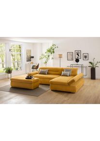 Ecksofa Home Affaire "Avesa L-Form", gelb (senf), B:300cm H:80cm T:172cm, 95% Polyester, 5% Polyacryl, Sofas, Ecksofa, Wahlweise mit Armteilvertsellung und Bettfunktion, B/T/H: 300/172/80cm