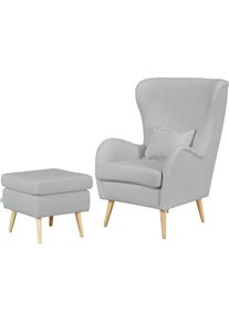 Sessel Home Affaire "Salla auch in Fellimitat und Feincord, viele Bezugsarten, Ohrensessel", grau (hellgrau), H:118cm T:94cm, Struktur (100% Polyester), Sessel, Sessel, wahlweise mit oder ohne Hocker; gro&szlig;er Sessel: Ma&szlig;e B/T/H: 78/94/118cm