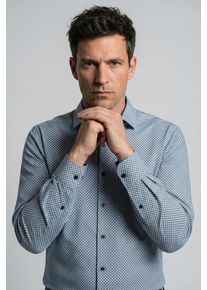 Langarmhemd OLYMP "Luxor 24/Seven", Herren, Gr. 40, N-Gr, blau (bleu), Web, Obermaterial: 92% Baumwolle, 8% Elasthan, 2-Knopf-Manschette, Hemden Langarmhemd, Businesshemd, modern fit, New Kentkragen, gemustert, b&uuml;gelleicht