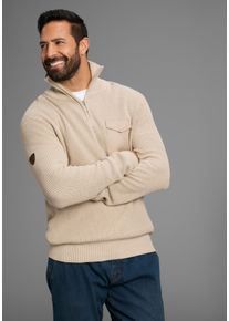 H.I.S. Troyer H.I.S "Neue Kollektion Highlight Rippen-Optik", Herren, Gr. L (52/54), beige melange, Strick, Obermaterial: 50% Baumwolle, 50% Polyacryl, meliert, regular fit, Rippb&uuml;ndchen, Pullover Troyer, mit Brusttasche, Perfekt f&uuml;r die k&auml;ltere Jahreszeit