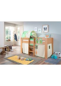 Hochbett Relita "Andi", beige (buche dekor natur beige, gr&uuml;n), H:107cm, Spanplatte: Buche Nachbildung Melamin natur;Stoff: 100% Baumwolle (bei 30 C waschbar), Hochbetten, Hochbett, mit Rolllattenrost, Textil-Set und Leiter, pflegel. Dekor Oberfl&auml;che