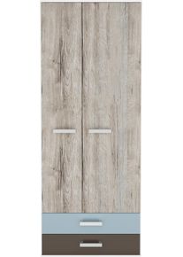Kleiderschrank FMD "Nona", blau (sandeiche nb, wei&szlig;, lava, denim), B:75,6cm H:193,5cm T:60cm, Holzwerkstoff, Schr&auml;nke, Kleiderschrank, Breite 75,6 cm