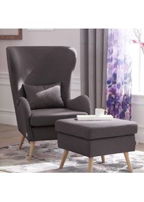 Sessel Home Affaire "Salla auch in Fellimitat und Feincord, viele Bezugsarten, Ohrensessel", grau (anthrazit), H:118cm T:94cm, Struktur fein (100% Polyester), Sessel, Sessel, wahlweise mit oder ohne Hocker; gro&szlig;er Sessel: Ma&szlig;e B/T/H: 78/94/118cm