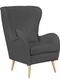 Sessel Home Affaire "Salla auch in Fellimitat und Feincord, viele Bezugsarten, Ohrensessel", grau, H:118cm T:94cm, Struktur (100% Polyester), Sessel, Sessel, wahlweise mit oder ohne Hocker; gro&szlig;er Sessel: Ma&szlig;e B/T/H: 78/94/118cm