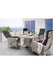 Garten-Essgruppe Destiny "PALMA LUNA", wei&szlig; (vintage wei&szlig;), Polyester, Aluminium, Polyester, Polyrattan, Sitzm&ouml;bel-Sets, Garten-Essgruppe, (Set, 9-tlg., 4 Hochlehner, 1 Tisch &Oslash; 100x75cm) Aluminium, Polyrattan