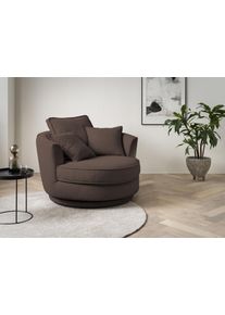 Drehsessel Home Affaire "MAISIE, Love Seat XXL, Lese-Sessel BIG-", braun, B:120cm H:86cm T:120cm, Sessel, Drehsessel, Sessel in MEGA CORD u. Web-Velours, 360 Grad drehbar