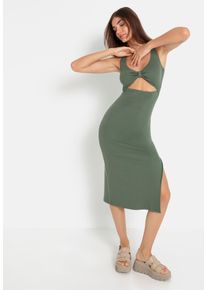 Midikleid LSCN BY LASCANA, Damen, Gr. 34, N-Gr, gr&uuml;n (khaki), Rippware, Obermaterial: 97% Baumwolle, 3% Elasthan, unifarben, sehr figurbetont ca. Mitte Wade, Rundhals, Kleider Midikleid, aus weicher Rippware
