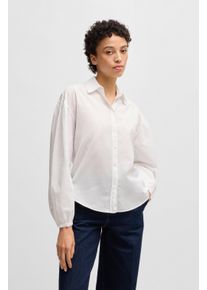Klassische Bluse BOSS Orange "Barby Premium Damenmode", Damen, Gr. L, wei&szlig; (wei&szlig; 100), Web, Obermaterial: 100% Baumwolle, unifarben, regular fit, Manschette, Blusen Klassische Bluse, mit BOSS Logo auf der Brust
