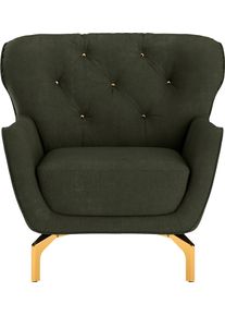 Sit & More Sessel SIT & MORE "Orient 3", gr&uuml;n (dunkelgr&uuml;n), B:90cm H:89cm T:88cm, 100% Polyester, Sessel, Sessel, inkl. 1 Zierkissen mit Strass-Stein, goldfarbene Metallf&uuml;&szlig;e
