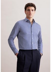 Businesshemd Seidensticker "Schwarze Rose", Herren, Gr. XL (43), normale &Auml;rmell&auml;ngen, blau (dunkelblau), 100% Baumwolle, gestreift, slim fit, 2-Knopf-Manschette, Hemden Businesshemd, Slim 1/1 Kentkragen Gestreift