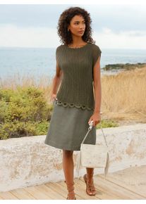 Kurzarmpullover Heine "Pullover", Damen, Gr. 44, khaki, 50% Baumwolle, 50% Polyacryl, unifarben, Pullover Kurzarmpullover