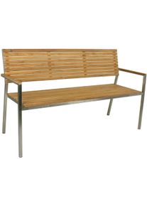 Gartenbank Garden Pleasure "DENVER", braun (braun, silberfarben), H:86cm T:56cm, Teak FSC 100%, Edelstahl 304 geb&uuml;rstet, Sitzb&auml;nke, Gartenbank, 3-Sitzer