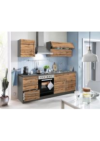 Sp&uuml;lenschrank KOCHSTATION "KS-Samos", braun (wotaneichefarben, grafit), B:100cm H:85cm T:60cm, Schr&auml;nke, Sp&uuml;lenschrank, 100 cm breit, inkl. Einbausp&uuml;le