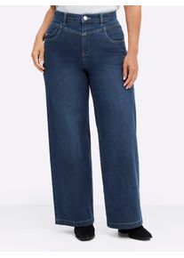 High-waist-Jeans sheego, Damen, Gr. 58, Normalgr&ouml;&szlig;en, blau, stone, washed, 95% Baumwolle, 3% Polyester, 2% Elasthan, unifarben, lang, Jeans High-waist-Jeans