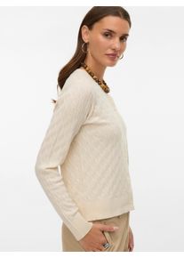 V&eacute;ro Moda Strickjacke VERO MODA "VMFANTASTIC LS O-NECK CABLE CARDIGAN", Damen, Gr. XL, beige (birch), Strick, Obermaterial: 84% Polyester, 16% Viskose, unifarben, regular fit normal, Rundhals, Strickjacken Strickjacke