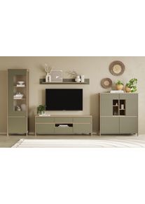 Wohnwand Home Affaire "Stranda, moderne Anbauwand, Komplettset im Scandi-Style", eukalyptus skandi eiche, B:363cm H:195cm T:39cm, Holzwerkstoff, Kastenm&ouml;bel-Sets, Wohnwand, enth&auml;lt Vitrine, Lowboard, Highboard und Wandboard, 364 cm breit