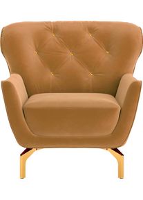 Sit & More Sessel SIT & MORE "Orient 3", gold, B:90cm H:89cm T:88cm, 100% Polyester, Sessel, Sessel, inkl. 1 Zierkissen mit Strass-Stein, goldfarbene Metallf&uuml;&szlig;e