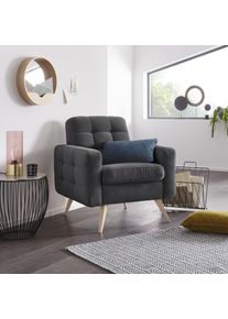Sessel exxpo - SOFA FASHION "Nappa, Loungesessel, aktuelle R&uuml;ckensteppung, bequem und modern", grau, B:81cm H:87cm T:78cm, Samtvelours (100% Polyester);Webvelours (100% Polyester), Sessel, Sessel, hoher Holzfu&szlig;