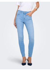 Skinny-fit-Jeans Only "ONLBLUSH MID SK ANK RW DNM REA130 NOOS", Damen, Gr. XS (34), L&auml;nge 30, blau (light blau denim), Denim/Jeans, Obermaterial: 92% Baumwolle, 6% Elastomultiester, 2% Elasthan, unifarben, skinny fit kn&ouml;chelfrei, Jeans Skinny-fit-Jeans, hohe Taille, Bleach Wash f&uuml;r einen Faded-Look, ausgefranster Saum