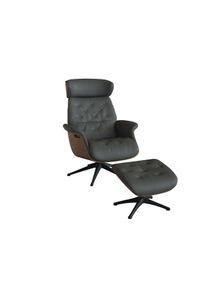 Relaxsessel FLEXLUX "Volden Fernsehsessel, verstellbarer R&uuml;cken- & Kopfst&uuml;tze, drehbar", grau (warm mineral grau), B:83cm H:112cm T:125cm, 100% Echteder, Sessel, Relaxsessel, R&uuml;cken- und Kopfteilverstellung, Drehbar, Fu&szlig; Schwarz Armlehne Walnuss