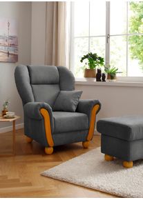 Loungesessel Home Affaire "Milano Vintage, Hochlehnsessel, Ohrensessel", grau (dunkelgrau), B:100cm H:105cm T:93cm, Sessel, Loungesessel, hoher Sitzkomfort mit hoher R&uuml;ckenlehne, incl. Zierkissen