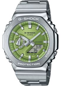 Chronograph Casio G-SHOCK, silber (silberfarben, lindgr&uuml;n), Armbanduhren, Damen, Chronograph, Quarzuhr Armbanduhr,Herren,digital,bis 20bar wasserd.,Edelstahlarmband