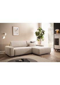 Ecksofa Home Affaire "TORGE (264cm), Schlafsofa in Cord, Samtvelours o Struktur fein, L-Form", beige (hellbeige), B:264cm H:82cm T:162cm, 100% Polyester, Sofas, Ecksofa, Schlaffunktion, Bettkasten, Liegefl&auml;che: 125/210 cm