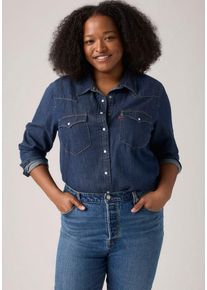 LEVI'S&reg; PLUS Jeansbluse LEVI'S PLUS "PL ULTIMATE WESTERN T3", Damen, Gr. XL (44), blau (smokin hot), Web, Obermaterial: 100% Baumwolle, unifarben, regular fit normal, ohne Ausschnitt, Manschette, Blusen Jeansbluse, mit Taschen