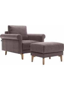 Sessel "CR.450, Designsessel, Loungesessel", lila (purpurviolett, steingrau 044, 69), B:88cm H:85cm T:95cm, NaturLEDER OSKAR (echtes Rindsleder);Chenille COCO (72% Polyester 15% Baumwolle 13% Polyacryl), CREATION BY ROLF BENZ, Sessel, Sessel, modern Landhaus, mit tollem Sitzkomfort, Breite 88 cm, Fu&szlig; Nussbaum