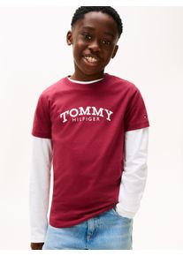 T-Shirt Tommy Hilfiger, Jungen, Gr. 5 (110), rich cherry, Single Jersey, Obermaterial: 100% Baumwolle, unifarben, regular fit normal, Rundhals, eingesetzt abgesteppte Kante, Shirts T-Shirt, Regular fit, f&uuml;r Kinder bis 16 Jahre, Druck
